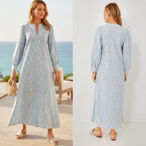 Tuckernuck Hyacinth House Blue Ikat Zadie Maxi Dress Linen Blend Resort Preppy